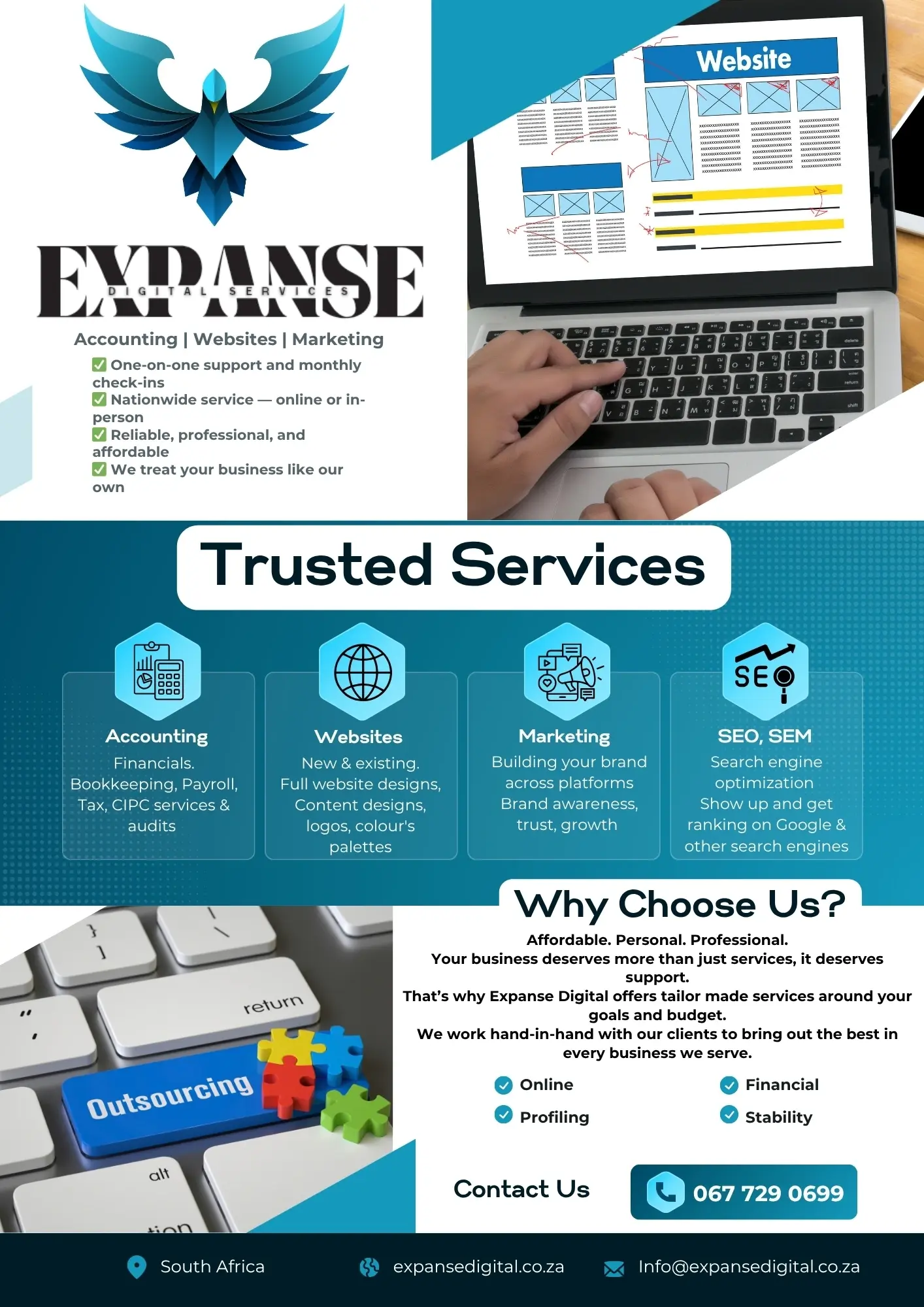 affordable Business solutions, accounting, bookkeeping, tax, payroll, cipc, website design, seo, google, digital marketing, social media services